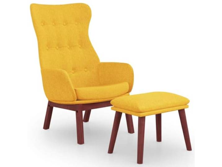 HAQWRDQSG Relaxsessel mit Hocker Senfgelb Polstersessel Ergonomischer Fernsehstuhl mit Fußstütze aus Kautschukholz und Metallrahmen für Schlafzimmer und Wohnzimmer.