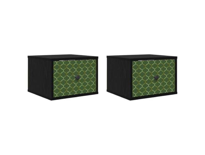 HFXHIJXQ Wandmontierter Nachttisch 2er Set Schwarz Eichen-Optik Platzsparender Hängeschrank für das Schlafzimmer mit 2 Schubladen und robuster Holzwerkstoff-Konstruktion.