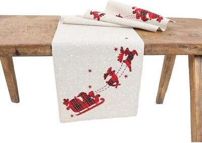 Manor Luxe Applique Tartan Christmas Table Runner 16 by 36-Inch