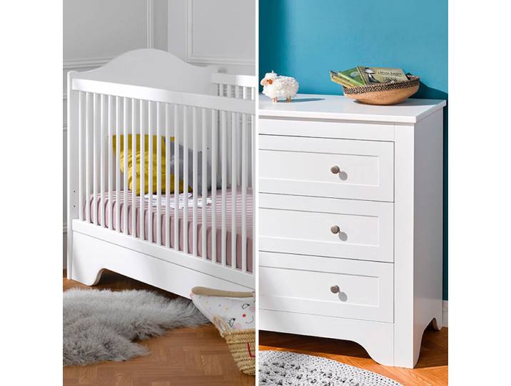 Lit bébé évolutif et Commode à langer Bébé Provence Occitane Blanc