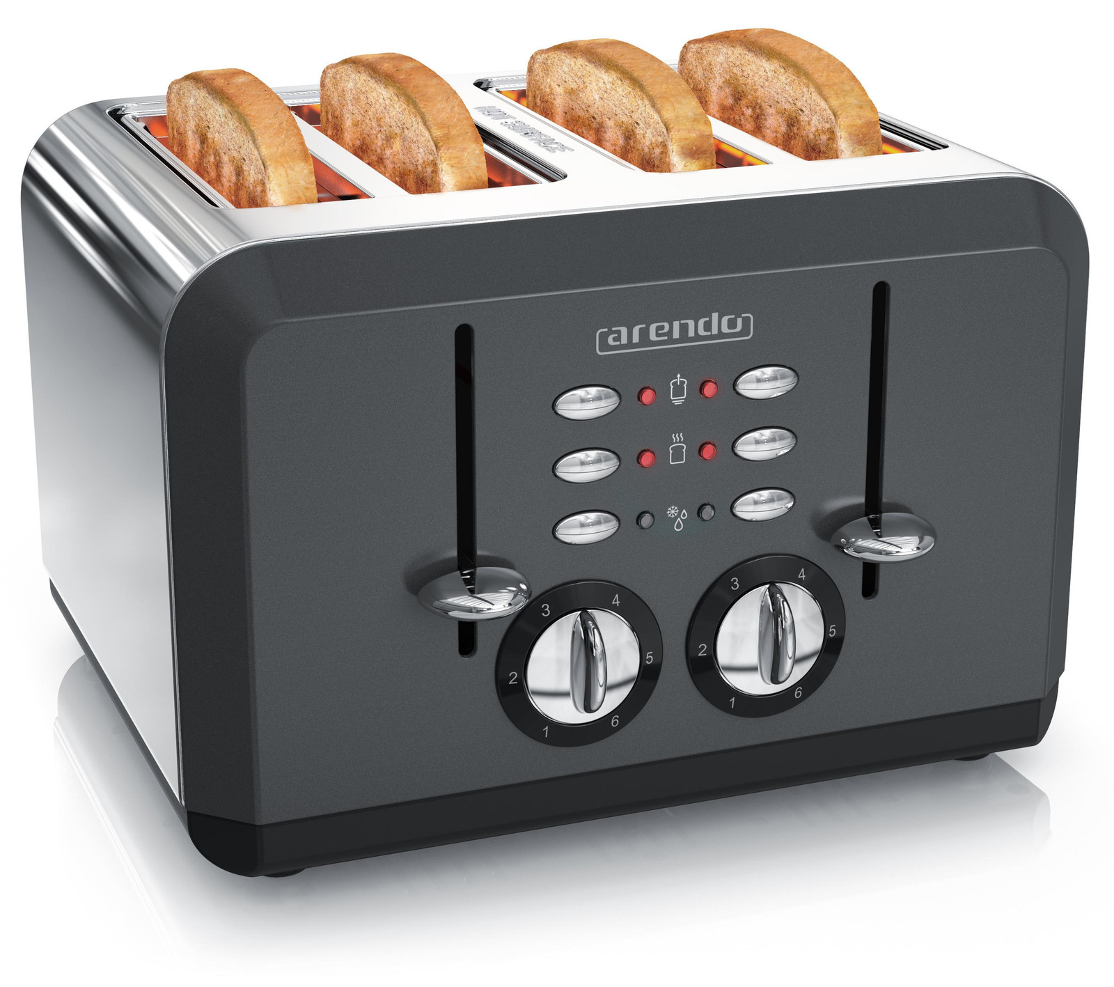 Arendo broodrooster voor 4 boterhammen, 1630 W, roestvrij staal, grijs