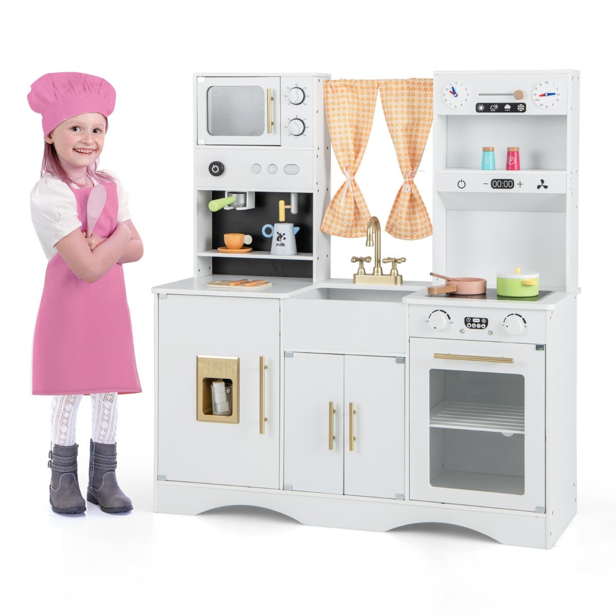 Costway Kinderkeuken met Kookaccessoires en Speelgoedaccessoires in Wit