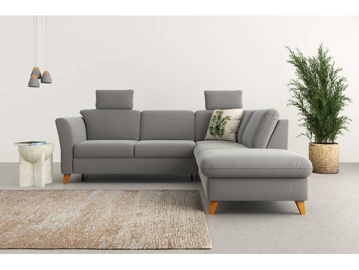 Ecksofa, 100% Polyester, Grau, 252×213 cm, Mit Bettfunktion & Stauraum, Klassisch, Home-affaire
