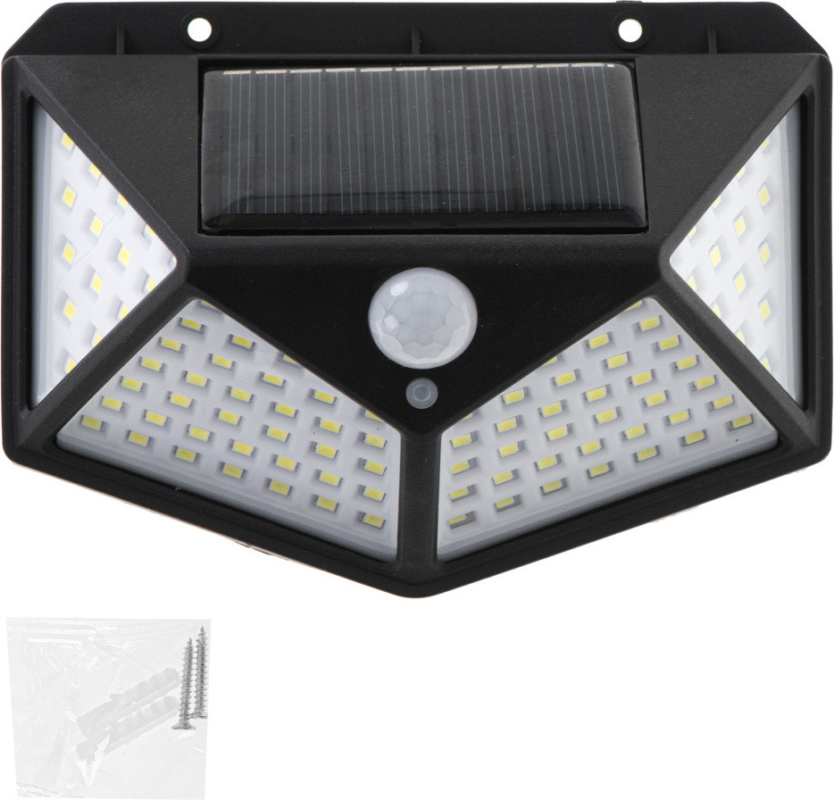 KIK KX5087 Zonnepaneel buitenverlichting met 100 LED's, bewegings- en schemersensor, wandmontage
