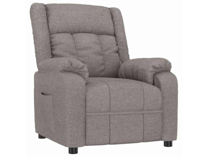 Relaxsessel mit verstellbarer Rückenlehne, Taupe, Textil gepolstert 3 Rückenpositionen, Fußstütze, Holz-Metallrahmen, atmungsaktives Gewebe, breite Armlehnen