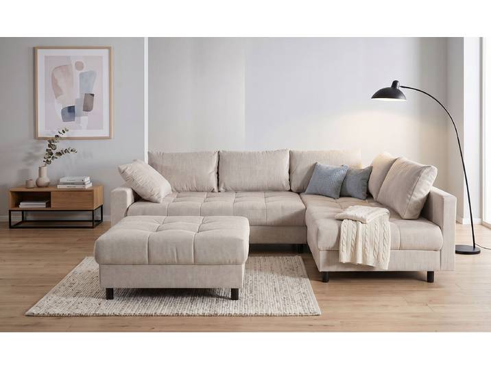 Ecksofa COLLECTION AB Toni XL L-Form B:274 cm Set inkl. Hocker, AKTION mit Pet Topper , beige, B:274cm H:44cm T:184cm, 100%Polyester, Sofas, Ecksofa, Set: Sofa & Hocker, 2 Zierkissen, Bonell-Federkern