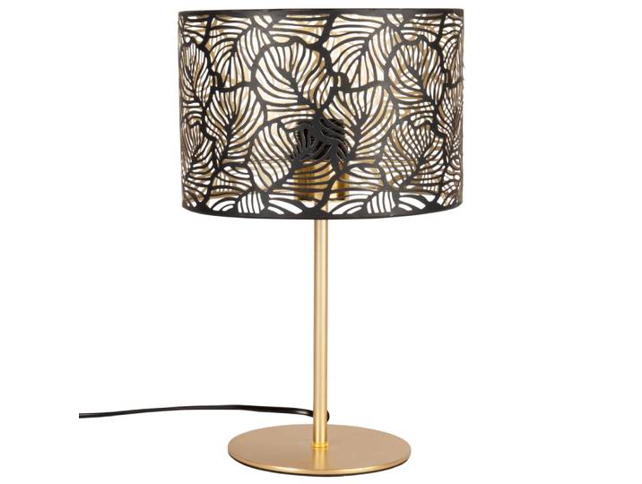Durchbrochene Lampe aus goldfarbenem und schwarzem Metall