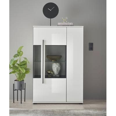 Vitrine HOME AFFAIRE "Cantara, Vitrinenschrank in Eiche Evoke, Weiß o Kaschmir, Standvitrine", weiß (weiß, weiß hochglanz), B:90cm H:140cm T:37cm, Holzwerkstoff, Schränke, Vitrine, schwarzer Stangengriff, ausreichend Stauraum, vielseitig einsetzbar
