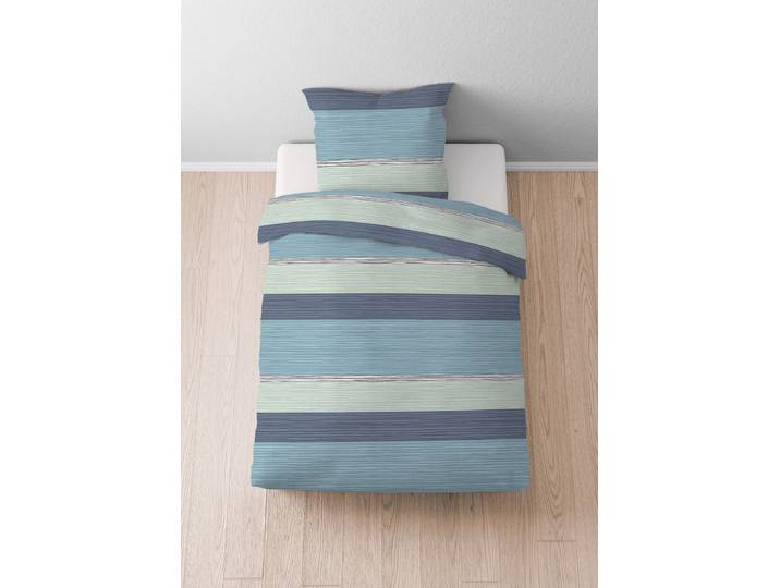 Seersucker-Bettwäsche Querstreifen Blau