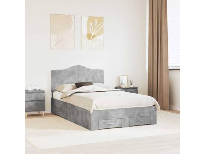 Stauraum Bettgestell Holzwerkstoff mit Kopfteil Beton Grau 120 x 200 cm Bettrahmen mit Kopfteil Beton Grau 120x200 cm Holzwerkstoff, Stauraum Bett mit Schubladen, Modernes Boxspringbett Design,