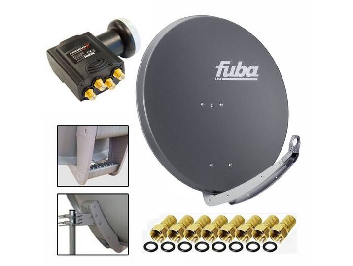 fuba Fuba DAA 850 A Sat Schüssel Anthrazit Deluxe LNB Quad 8x F-Stecker SAT-Antenne