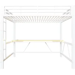 STILVORA Hochbett Metall/MDF Weiß 160x200 cm mit Schreibtisch, LED-Beleuchtung und Schutzgitter