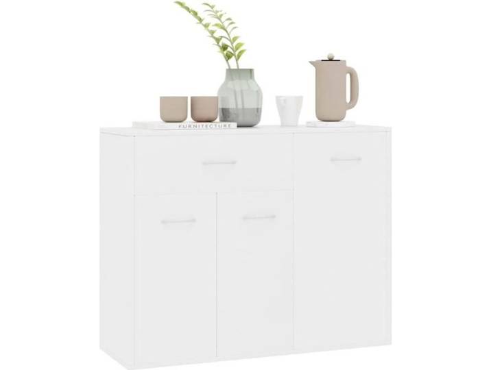 Buffet - KAI - Modèle Blanc - 88x30x70 cm - 1 Tiroir - 3 Portes - Aggloméré