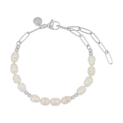 Armband TOM TAILOR, weiß (edelstahlfarben, weiß), Armbänder, Damen, 20cm, Edelstahl Perlen, Edelstahl, Perlen, Armband, mit Süßwasserzuchtperle