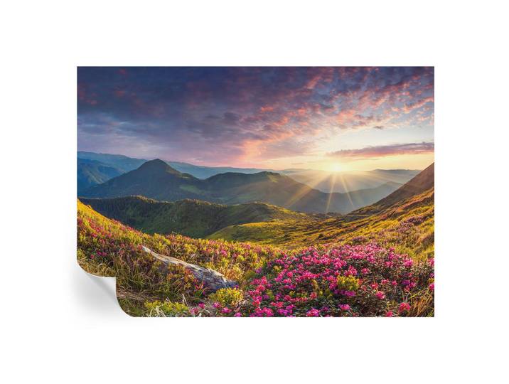 Wallfluent Fototapete 208x146 cm - Bergpanorama, Grün, 208x146 cm, Tapeten & Wandverkleidungen, Fototapeten
