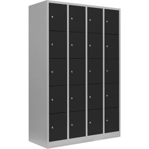 Lüllmann Schließfachschrank 520548, anthrazit, 20 Fächer, Stahl, 120 x 180cm, mit Zylinderschloss