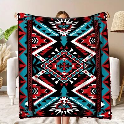 Shop Station Aztec Throw Blanket Boho Flannel Geometric Fleece Sofa & Camping Blanket b 28x39in