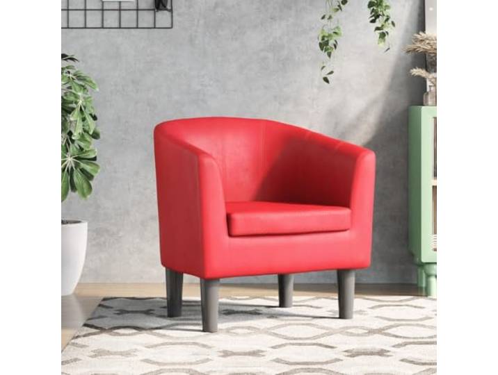HEFZGDB Moderner Clubsessel Rot Kunstleder für Wohnzimmer Schlafzimmer Büro mit Schmutzabweisender Oberfläche und Robustem Holzgestell Bequem Gepolstert Elegantes Design