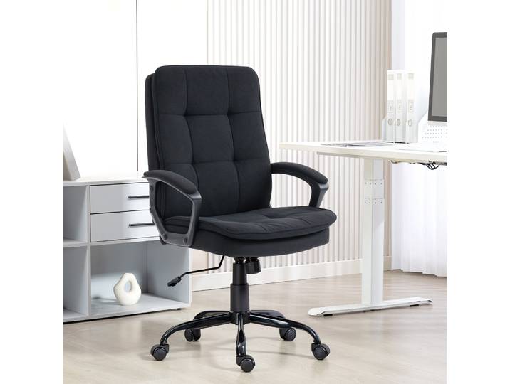 HOMCOM Chaise Bureau Ergonomique Tissu Noir Hauteur Réglable