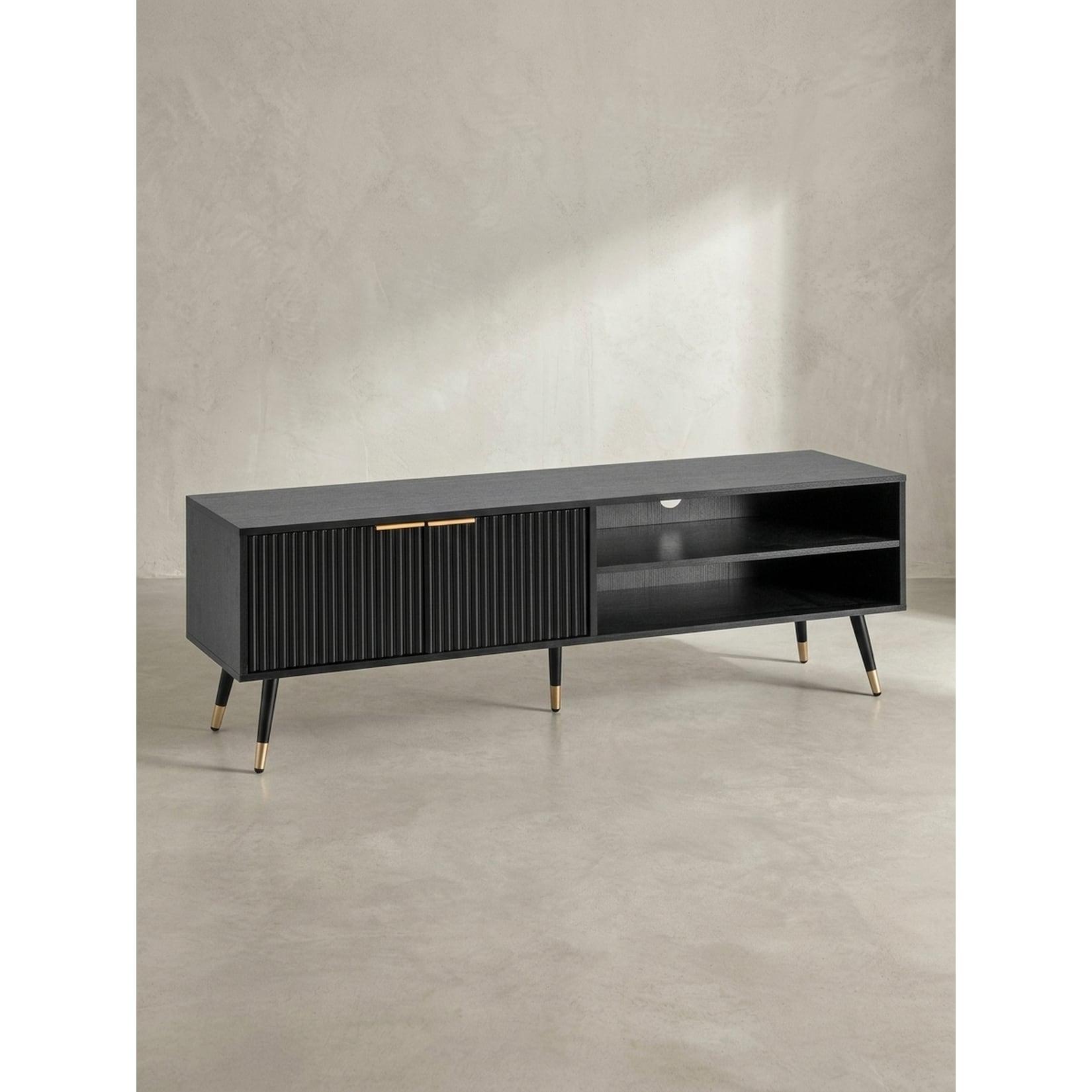 Lowboard Schwarz Eiche-Dekor Modern Stil 150x51x39 cm mit Türen und Ablagefächern