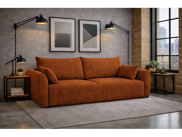 Kaiser Möbel Sofa mit Schlaffunktion und Bettkasten, Cordstoff Poso, Kupfer, Zephira