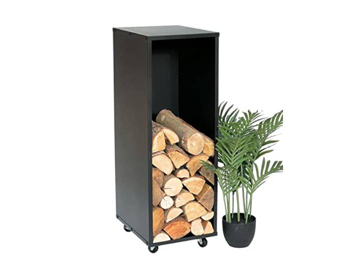 DanDiBo Kaminholzregal Innen Metall Schwarz Kaminholzständer 85 cm mit Rollen 96359 Kaminholzwagen Holzkorb Kaminholzhalter Holzregal
