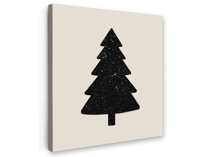 LEINWANDBILD Weihnachtsbaum - Schwarz - Urlaub - Beige Deko Groß 90x90 cm