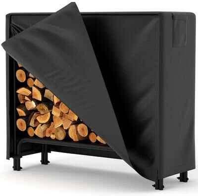 Perfect Picks Market Firewood Rack With Waterproof Cover Heavy Duty Metal Log Holder For Outdoor Storage,Capacity black