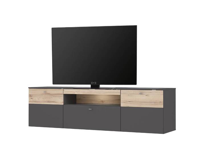 Meuble TV Panneau aggloméré enduit Beige/Gris 210cm
