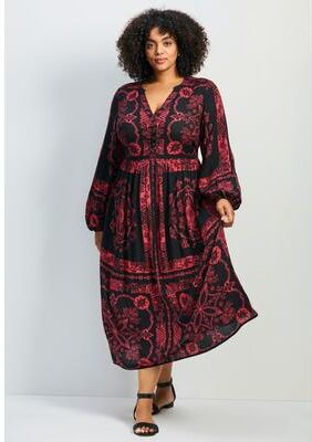 Plus Size Women's Eliana Scarf Placement Print Dress by Avenue in Crimson Reflection (Size 16)