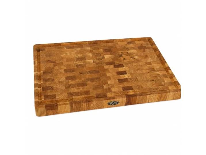 B4K Schneidebrett aus Eiche Stirnholz 50 × 35 × 4 cm Massiver Hackblock, Antibakterielles Hirnholzbrett, Mit Griffen, Saftrille & Silikonfüßen, Perfekt für Küche, Fleisch & BBQ