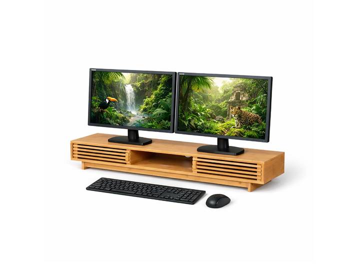 Monitorständer mit 3 Fächern Hellbraun