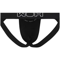 WOH Herren Jockstrap - Sexy Fun, Basic Slip, Logo, Baumwoll-Stretch, einfarbig Schwarz / L
