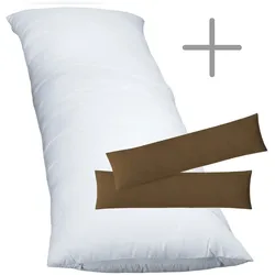 EXKLUSIV HEIMTEXTIL 1 x Füllkissen 40x80 cm + Jersey Kissenbezug 2er Set  40 x 80 cmSchokobraun