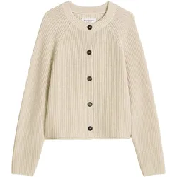 Marc O'Polo Damen Strickjacke - Rippstrick-Cardigan, Rundhals, Cotton, Loose Fit Beige / XL