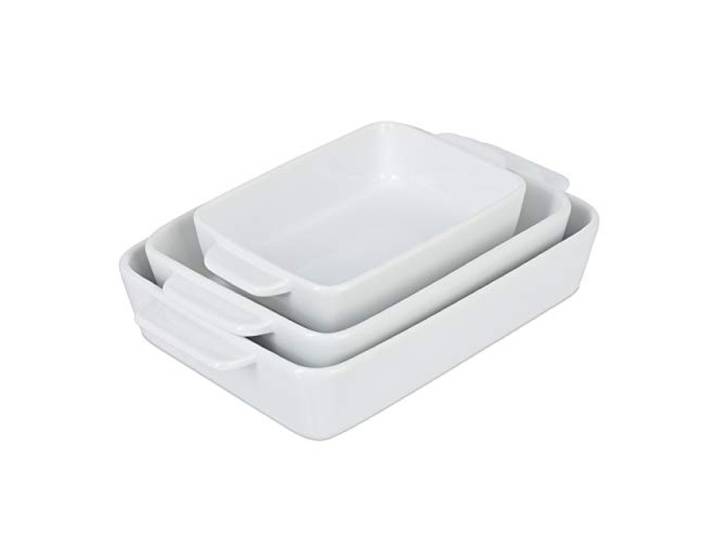 Relaxdays Auflaufform 3er Set, Keramik, 3 Größen, eckig, Lasagne, weiß Gratin, Tiramisu, spülmaschinenfest, Ofenform
