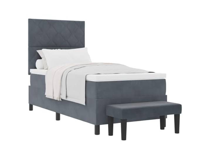 KTHLBRH Boxspringbett mit Kopfteil dunkelgrau 200 x 90 cm Samt Kopfteil aus hochwertigem Samt, Holzstruktur, mittelharter Schaumstoff, modernes Design, einfache Pflege