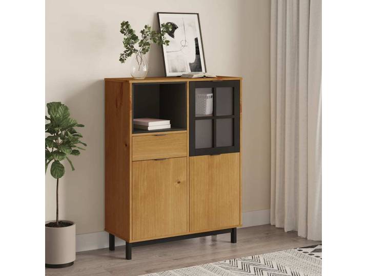 vidaXL Highboard avec porte vitrée FLAM 92x40x122\,5 cm Pin massif