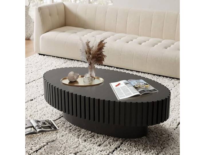 FeiZhiYanS Ovaler Couchtisch mit Rillen und Stauraum für das Wohnzimmer, einzigartiger Couchtisch mit Rillen und Trommelform, moderner minimalistischer Beistelltisch für Landhauswohnungen,G