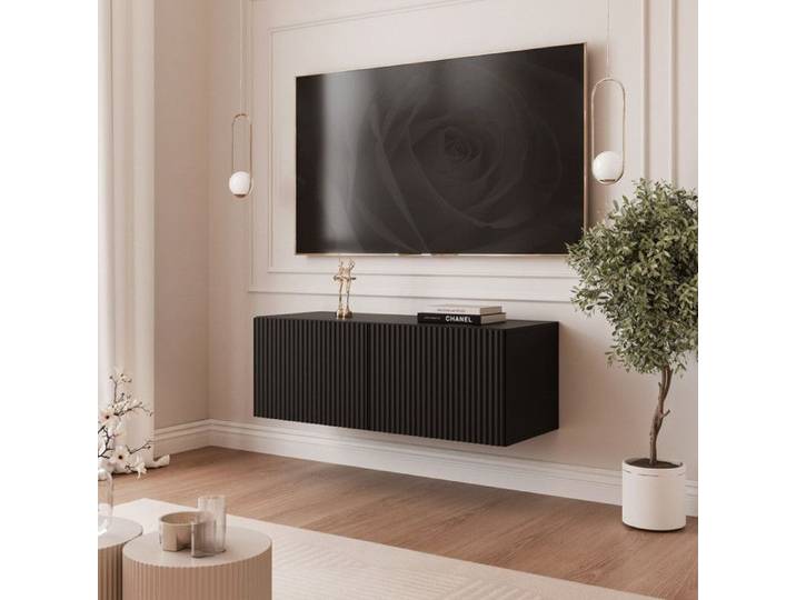 Meuble TV Mural ANGEL - avec LED - 2 portes - 100x40x36 cm - Noir