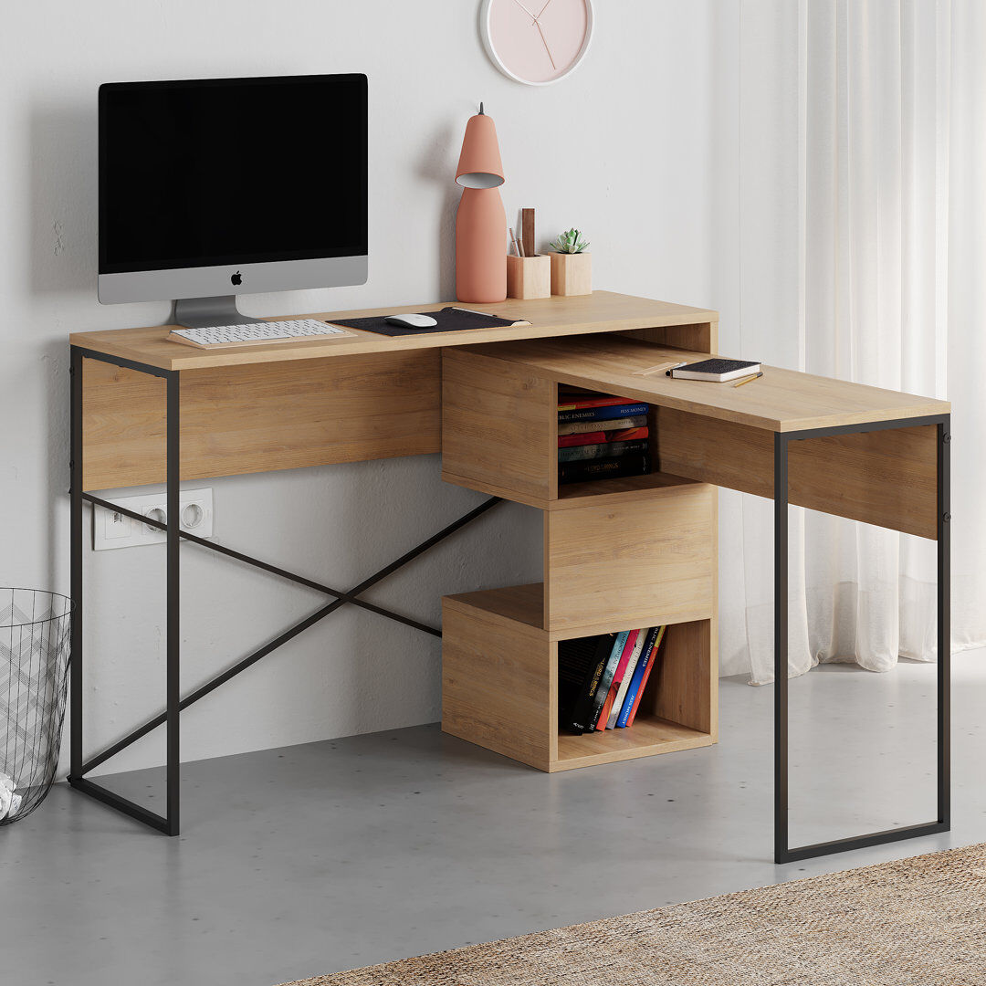 Latitude Run Claverton 110cm Wide Rectangle Writing Desk with Smart Storage Natural