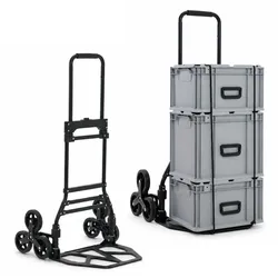 PROREGAL Klappbare Alu-Treppensackkarre ELEPHANT Traglast 150kg  112x49x58cm Aluminiumrahmen pannensichere Vollgummibereifung Schwarz Treppensteiger