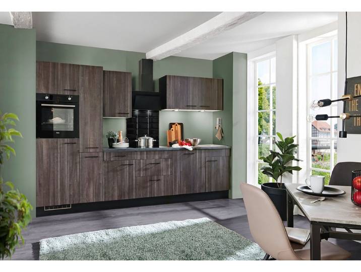 wiho Küchen Küche Nisos, Soft-Close, 310 cm, Backofen matt schwarz, Teleskopauszug