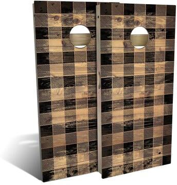 Skip's Garage Black Checkered Outdoor Cornhole Board Set