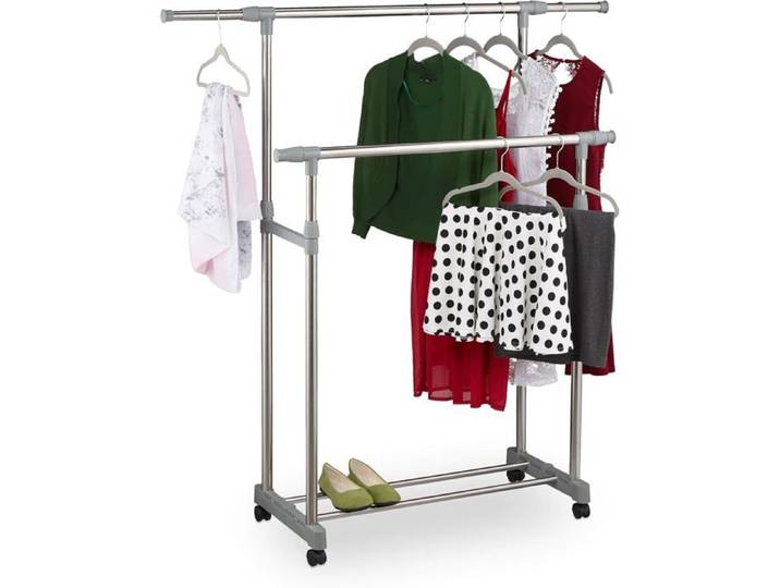 Portant Professionnel 2 Tringles À Vêtements Penderie À Roulettes Réglable H 95-165 Cm L 94-160 Cm Argent