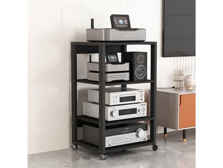 HiFi Rack TV Regal Audio Schrank aus Holz & Stahl 3/4/5/6 Schicht Schwarz Komponenten Rack Plattenspieler Tisch mit verstellbaren Ablage Kleines Desktop Stand Rack für Amplifier Equipment dac(50x40x90