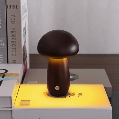 Friendly Fresh Finds Mushroom LED Table Lamp Touch Dimming USB Rechargeable Ambient Light walnut 02