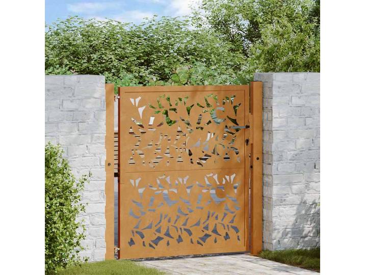 vidaXL Gartentor 100x100 cm Wetterfester Stahl Blattdesign