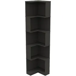 MODFU Eckbücherregal MDF Schwarz 63,5x45x175 cm, L-Form, 5 Ebenen mit app-gesteuerter LED-Beleuchtung