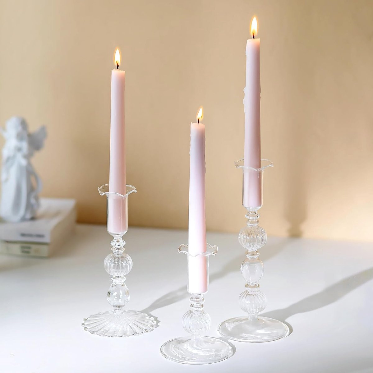 Set van 3 glazen kaarsenhouders met bubble taper design voor decoratie